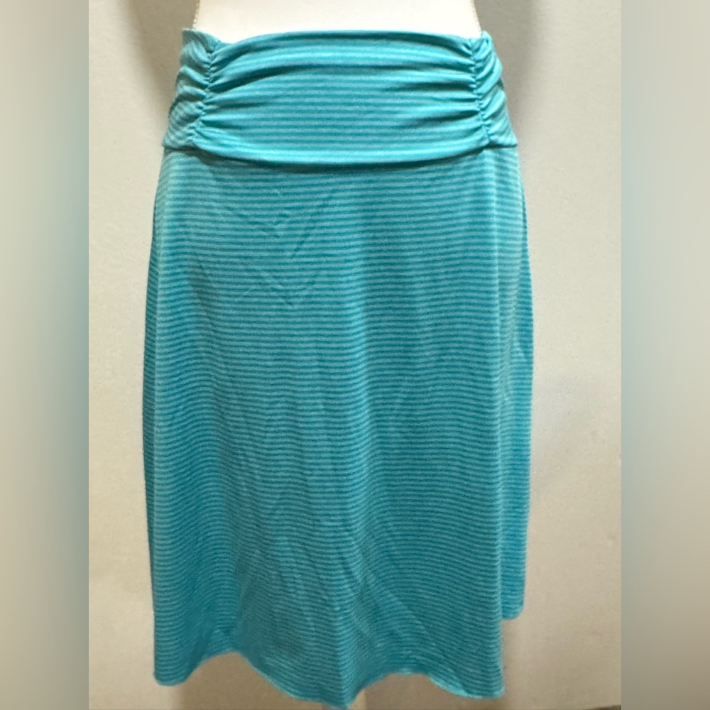 Tranquility Colorado Clothing womens midi skirt M teal striped poly blend retro